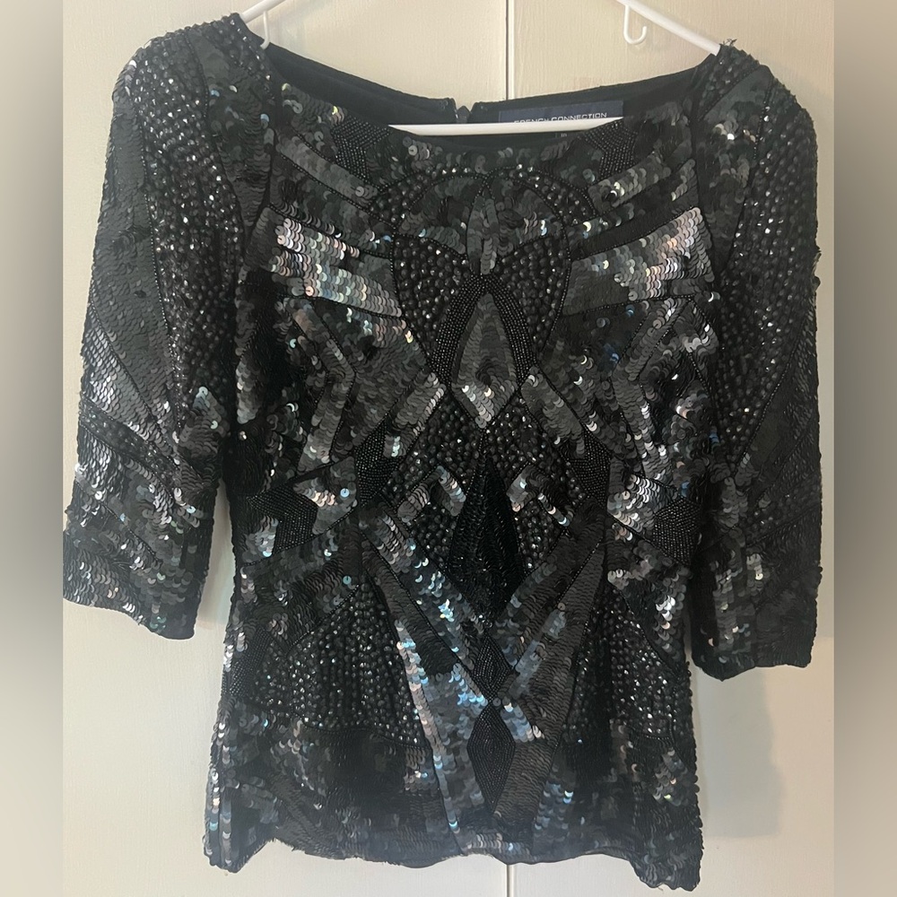 Vintage French Connection Art Deco Exquisite Heavily Beaded Sequined Top sz 6